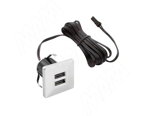 PULSE USB-розетка, врезная, квадратная, 2 USB, хром матовый (USB-2S-Q-MCR)