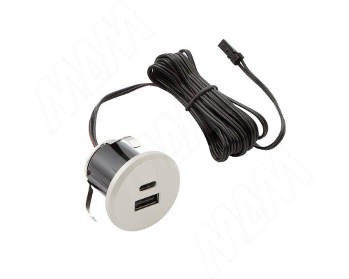 PULSE USB-розетка, врезная, 1 USB, 1 Type-C, никель матовый (USB-2S-C-MN)