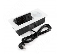 PULSE Выдвижной блок розеток, 265*118 мм, 1 розетка, USB, USB type-C, беспроводная зарядка, белый (RBS-S-2USB-CW-WT)