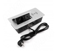 PULSE Выдвижной блок розеток, 265*118 мм, 1 розетка, USB, USB type-C, беспроводная зарядка, серебро (RBS-S-2USB-CW-SL)
