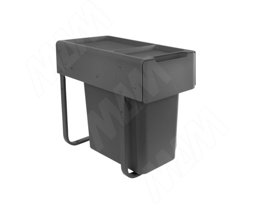 PULSE EASYBOX F30 Корзина встраиваемая для мусора выдвижная с доводчиком и крышкой-полкой, объём 25 (1x25) л, цвет тёмно-серый (EMB301-25DG)