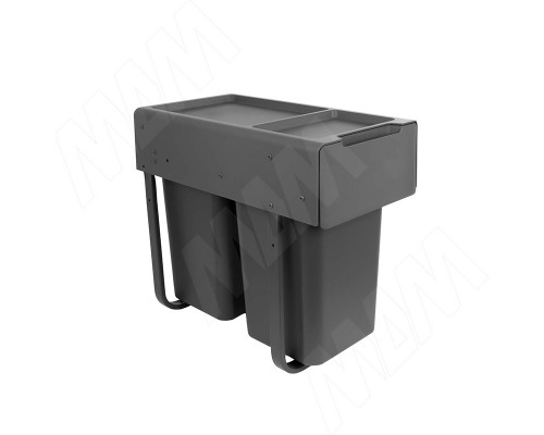 PULSE EASYBOX F30 Корзина встраиваемая для мусора выдвижная с доводчиком и крышкой-полкой, объём 28 (2x14) л, цвет тёмно-серый (EMB302-28DG)