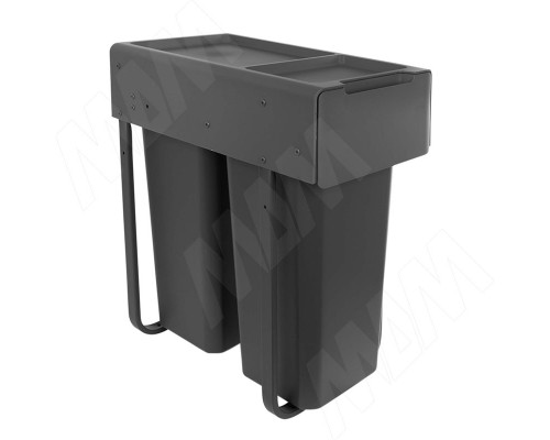 PULSE EASYBOX F30 Корзина встраиваемая для мусора выдвижная с доводчиком и крышкой-полкой, объём 34 (2x17) л, цвет тёмно-серый (EMB302-34DG)