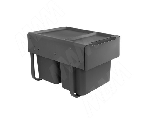 PULSE EASYBOX F40 Корзина встраиваемая для мусора выдвижная с доводчиком и крышкой-полкой, объём 30 (2x15) л, цвет тёмно-серый (EMB402-30DG)
