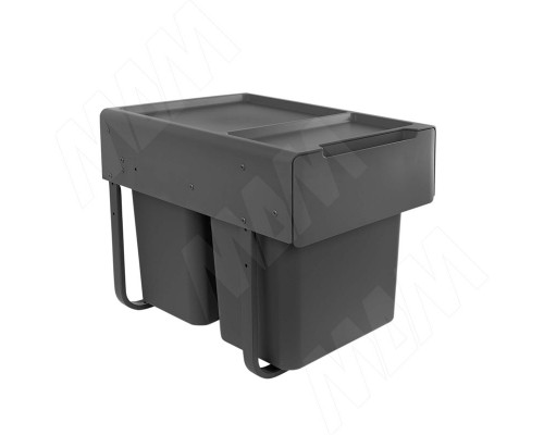 PULSE EASYBOX F40 Корзина встраиваемая для мусора выдвижная с доводчиком и крышкой-полкой, объём 36 (2x18) л, цвет тёмно-серый (EMB402-36DG)
