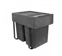 PULSE EASYBOX F40 Корзина встраиваемая для мусора выдвижная с доводчиком и крышкой-полкой, объём 40 (2x20) л, цвет тёмно-серый (EMB402-40DG)