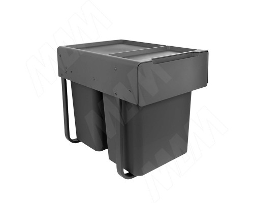 PULSE EASYBOX F40 Корзина встраиваемая для мусора выдвижная с доводчиком и крышкой-полкой, объём 40 (2x20) л, цвет тёмно-серый (EMB402-40DG)