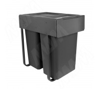 PULSE EASYBOX F40 Корзина встраиваемая для мусора выдвижная с доводчиком и крышкой-полкой, объём 52 (2x26) л, цвет тёмно-серый (EMB402-52DG)