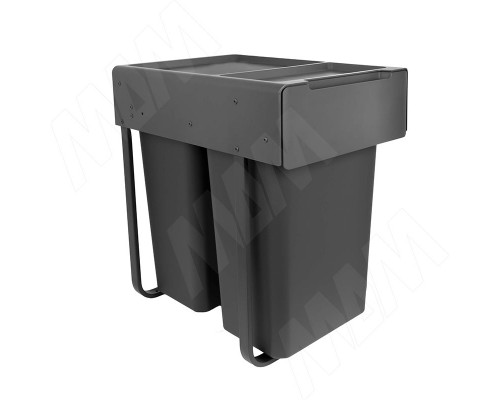 PULSE EASYBOX F40 Корзина встраиваемая для мусора выдвижная с доводчиком и крышкой-полкой, объём 52 (2x26) л, цвет тёмно-серый (EMB402-52DG)