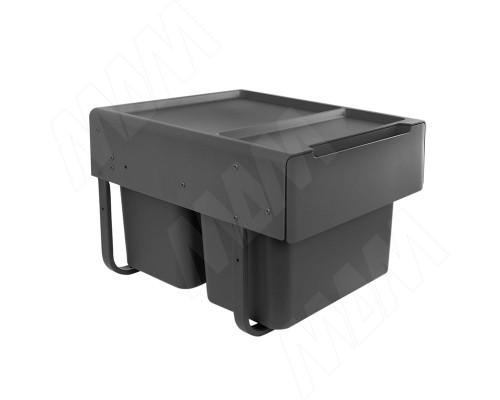 PULSE EASYBOX F45 Корзина встраиваемая для мусора выдвижная с доводчиком и крышкой-полкой, объём 38 (2x19) л, цвет тёмно-серый (EMB452-38DG)