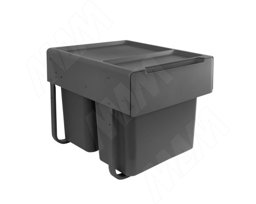 PULSE EASYBOX F45 Корзина встраиваемая для мусора выдвижная с доводчиком и крышкой-полкой, объём 44 (2x22) л, цвет тёмно-серый (EMB452-44DG)