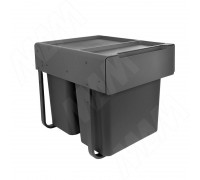 PULSE EASYBOX F45 Корзина встраиваемая для мусора выдвижная с доводчиком и крышкой-полкой, объём 50 (2x25) л, цвет тёмно-серый (EMB452-50DG)
