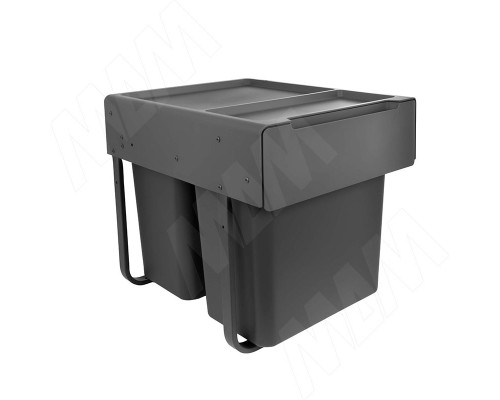 PULSE EASYBOX F45 Корзина встраиваемая для мусора выдвижная с доводчиком и крышкой-полкой, объём 50 (2x25) л, цвет тёмно-серый (EMB452-50DG)