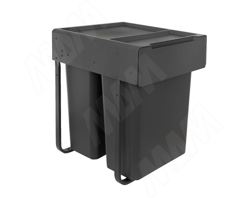 PULSE EASYBOX F45 Корзина встраиваемая для мусора выдвижная с доводчиком и крышкой-полкой, объём 60 (2x30) л, цвет тёмно-серый (EMB452-60DG)