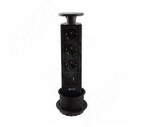 PULSE ПОСТ Выдвижной блок розеток, d=90 мм, 3 розетки, 1 USB, 1 USB Type-C, черный, POST (PO-90-3S1A1C-BL)