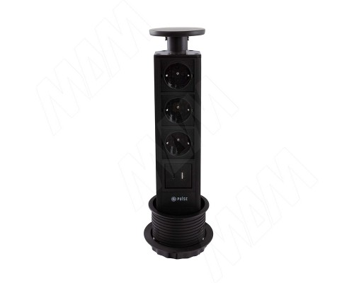 PULSE ПОСТ Выдвижной блок розеток, d=90 мм, 3 розетки, 1 USB, 1 USB Type-C, черный, POST (PO-90-3S1A1C-BL)