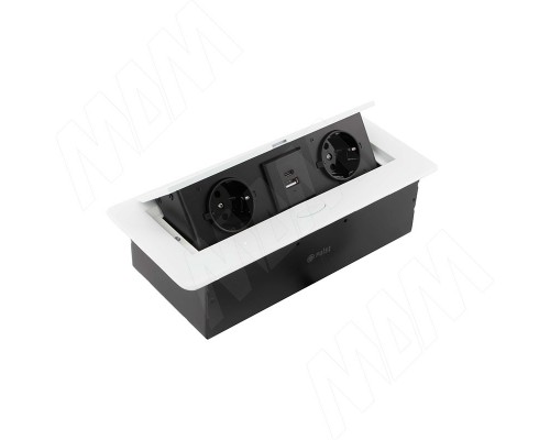 PULSE ПОП-АП Выдвижной блок розеток, 265*118 мм, 2 розетки, 1 USB, 1 USB Type-C, быстрая зарядка, белый, POP-UP (PU-S-2S1A1C-F-WH)
