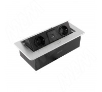 PULSE ПОП-АП Выдвижной блок розеток, 265*118 мм, 2 розетки, 1 USB, 1 USB Type-C, быстрая зарядка, серебро, POP-UP (PU-S-2S1A1C-F-AL)