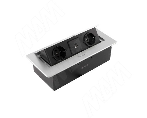 PULSE ПОП-АП Выдвижной блок розеток, 265*118 мм, 2 розетки, 1 USB, 1 USB Type-C, быстрая зарядка, серебро, POP-UP (PU-S-2S1A1C-F-AL)