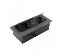 PULSE ПОП-АП Выдвижной блок розеток, 265*118 мм, 2 розетки, 1 USB, 1 USB Type-C, быстрая зарядка, графит, POP-UP (PU-S-2S1A1C-F-GR)