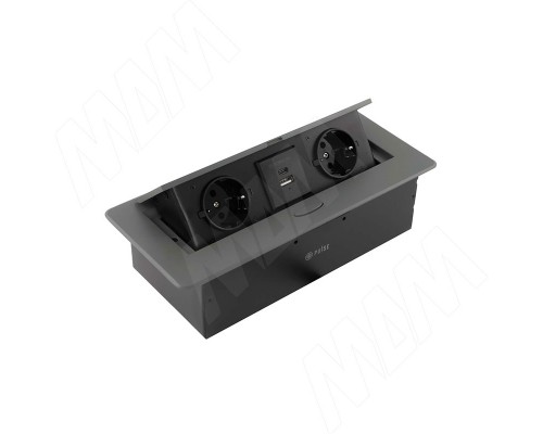 PULSE ПОП-АП Выдвижной блок розеток, 265*118 мм, 2 розетки, 1 USB, 1 USB Type-C, быстрая зарядка, графит, POP-UP (PU-S-2S1A1C-F-GR)