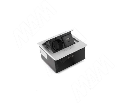 PULSE ПОП-АП Выдвижной блок розеток, 137*134 мм, 1 розетка, 1 USB, 1 USB Type-C, серебро, POP-UP (PU-S-1S1A-AL)