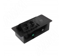 PULSE ПОП-АП Выдвижной блок розеток, 265*118 мм, 2 розетки, 1 USB, 1 USB Type-C, быстрая зарядка, беспроводная зарядка, черный, POP-UP (PU-S-2S1A1C-FW-BL)