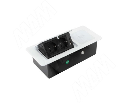 PULSE ПОП-АП Выдвижной блок розеток, 265*118 мм, 2 розетки, 1 USB, 1 USB Type-C, быстрая зарядка, беспроводная зарядка, белый, POP-UP (PU-S-2S1A1C-FW-WH)