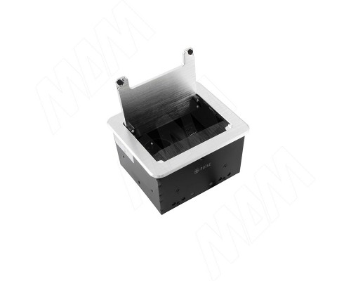 PULSE ФЛИП Блок розеток с откидной крышкой, 144*129 мм, 1 розетка, 1 USB, 1 USB Type-C, быстрая зарядка, серебро, FLIP (FU-S-1S1A1C-F-AL)