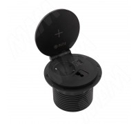PULSE ФЛИП Блок розеток с откидной крышкой,  d=105 мм, 1 розетка, 1 USB, 1 USB Type-C,  быстрая зарядка, беспроводная зарядка, черный, FLIP (FU-80-1S1A1C-FWH-BL)