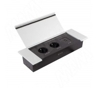 PULSE ФЛИП Блок розеток с откидной крышкой, 285*103 мм, 2 розетки, 1 USB, 1 USB Type-C, быстрая зарядка, серебро, FLIP (FU-S-2S1A1C-F-AL)