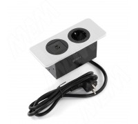 PULSE ДЕСК Открытый блок розеток,  188*80 мм, 1 розетка, 1 USB, 1 USB Type-C, быстрая зарядка, серебро, DESK (DS-S-1S1A1C-F-AL)