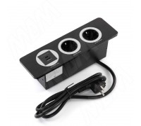 PULSE ДЕСК Открытый блок розеток, 254*80 мм, 2 розетки, 1 USB, 1 USB Type-C, быстрая зарядка, черный, DESK (DS-S-2S1A1C-F-BL)