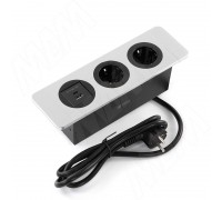 PULSE ДЕСК Открытый блок розеток, 254*80 мм, 2 розетки, 1 USB, 1 USB Type-C, быстрая зарядка, серебро, DESK (DS-S-2S1A1C-F-AL)