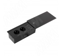 PULSE СЛАЙД Блок розеток со сдвижной крышкой, 190*100 мм, 2 розетки, 1 USB, 1 USB Type-C, быстрая зарядка, черный, SLIDE (SLS-S-2S1A1C-F-BL)