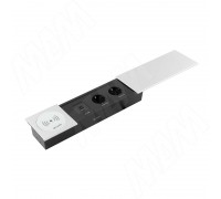 PULSE СЛАЙД Блок розеток со сдвижной крышкой, 350*100 мм, 2 розетки, 1 USB, 1 USB Type-C, быстрая зарядка, беспроводная зарядка, серебро, SLIDE (SLS-S-2S1A1C-FW-AL)