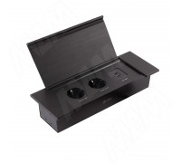 PULSE ФЛИП Блок розеток с откидной крышкой, 280*103 мм, 2 розетки, 1 USB, 1 USB Type-C, быстрая зарядка, черный, FLIP (FU-S-2S1A1C-F-BL)