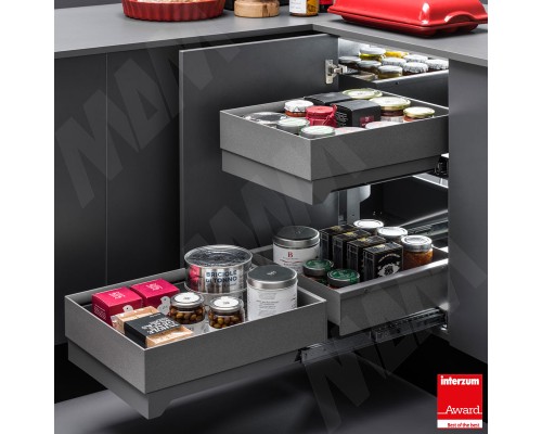 Vibo LAMINA Угловой механизм FLYBOX, 2 уровня, 4ре корзины, плавн.закр, универсальный, графит, комплект (FLYB45LGMNP)