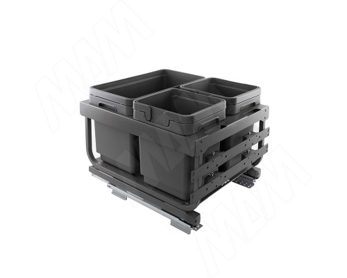 Vibo KOMBI 2.0 MINI M45W Система сортировки и хранения, 3 емкости (16л+7л+7л), креп. фасада, полн.выдв., плавн.закр. направл. Nova Pro (MKOMBI2GME453SCGM)