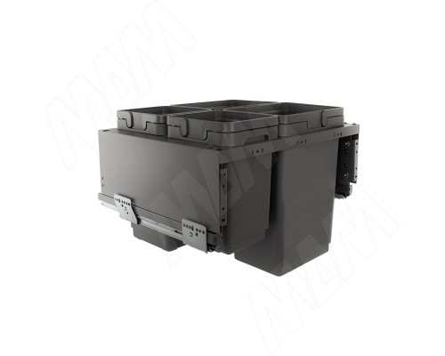 Vibo GLOBE 2.0 M60W Система сортировки и хранения, 4 емкости (20л+20л+10л+9л), креп. фасада, полн.выдв., плавн.закр., направл. Nova Pro, без крышек (PG2GME604SCGM)